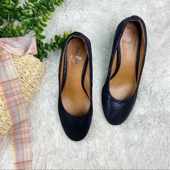 Enjoiya eleganza navy metallic shimmery closed toe pumps heels size 38/7.5 - Picture 2 of 8